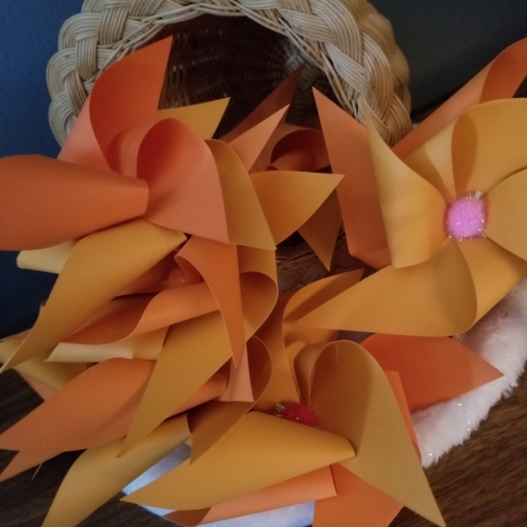 Bundle of (7) Handmade pinwheels w/colored pom poms. - Picture 2 of 2